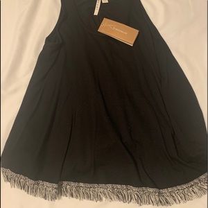 Francesca’s black knit tank with fringe